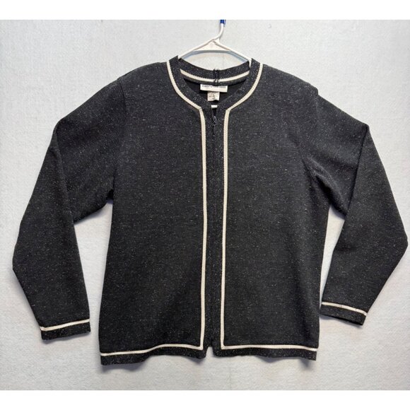 Cathy Daniels Womens Black Speckled Cardigan With Cream Trim Zip Front - Picture 1 of 7
